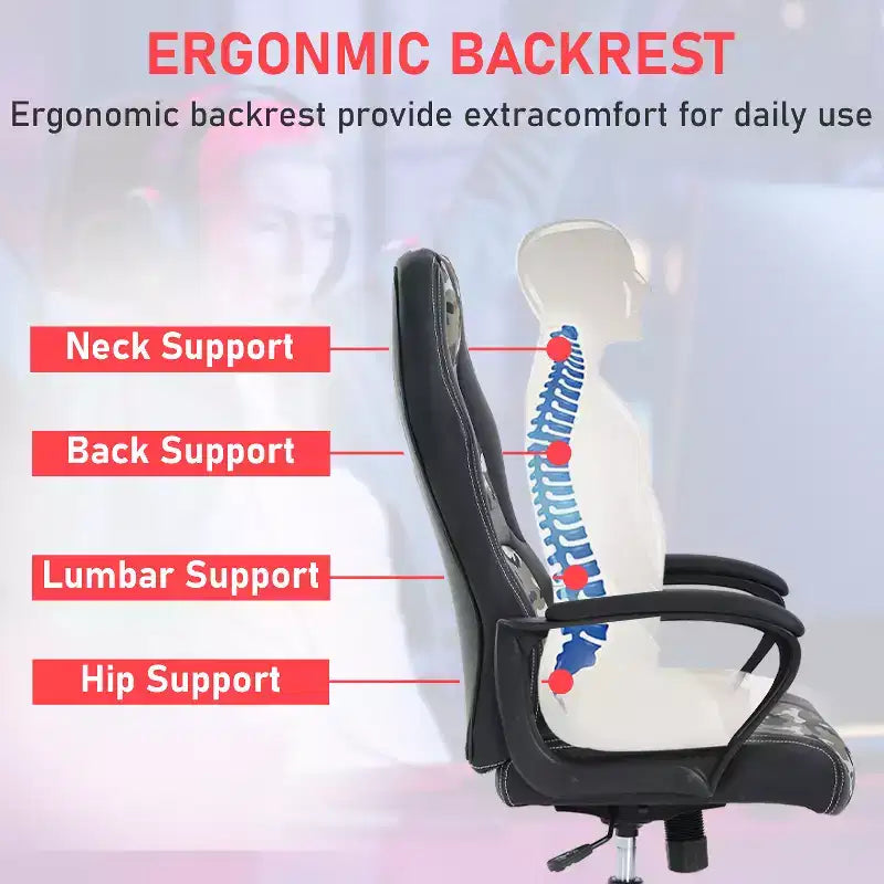BestMassage Chaise de jeu Chaise de bureau avec soutien lombaire Hauteur réglable Cuir PU Chaise de direction pour femmes, hommes et adultes