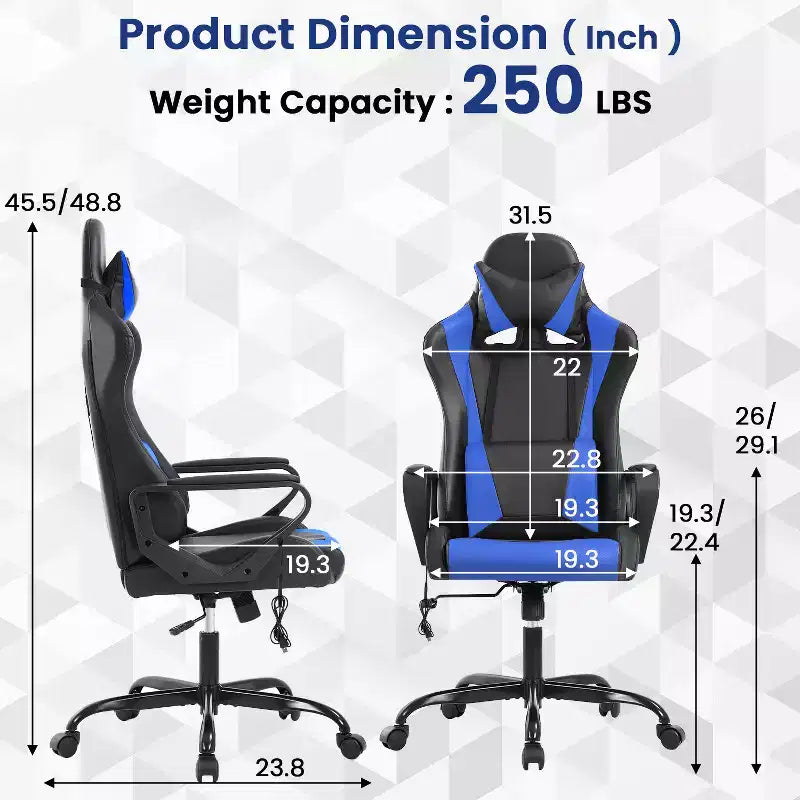 Chaise de bureau BestMassage Gaming Chair à dossier haut avec support lombaire, fonction massage et roulettes en cuir PU pour adultes et adolescents