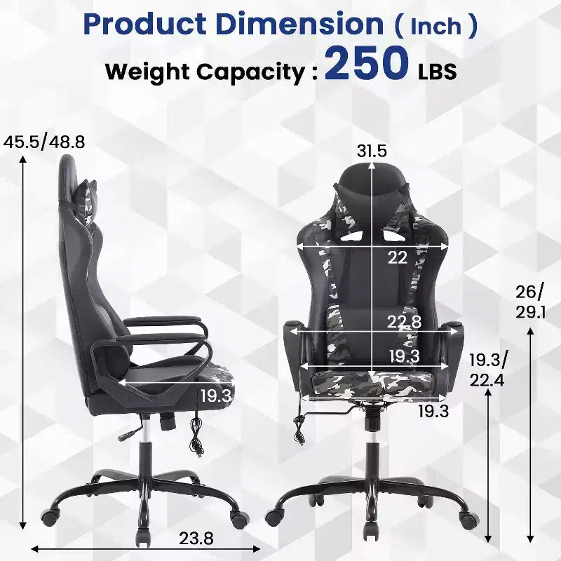 Chaise de bureau BestMassage Gaming Chair à dossier haut avec support lombaire, fonction massage et roulettes en cuir PU pour adultes et adolescents