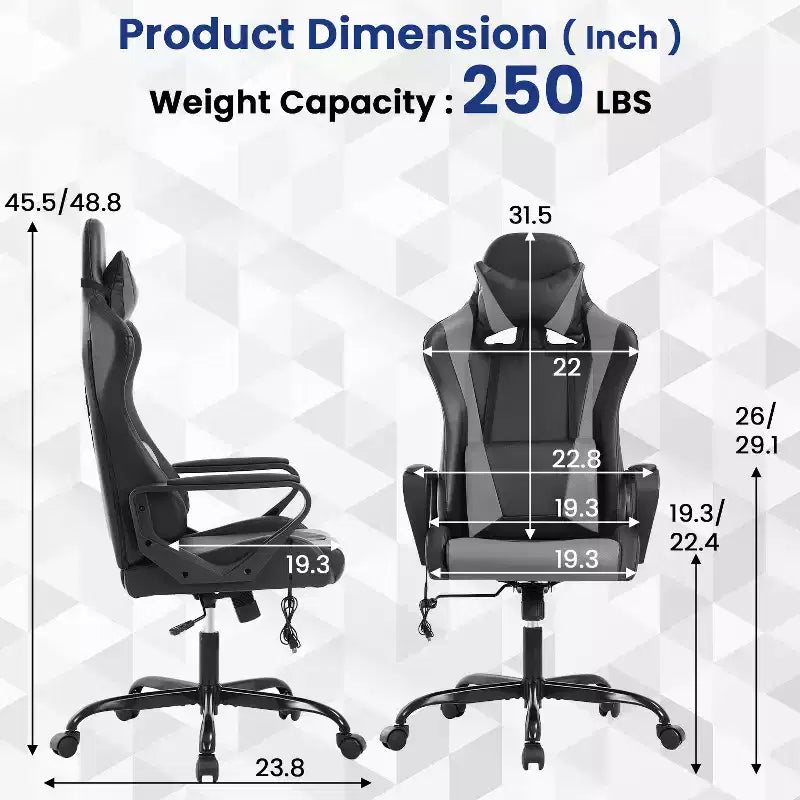 Chaise de bureau BestMassage Gaming Chair à dossier haut avec support lombaire, fonction massage et roulettes en cuir PU pour adultes et adolescents