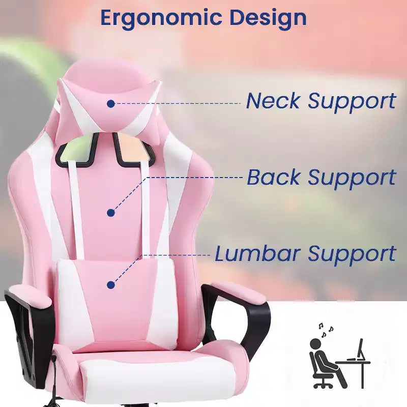 Chaise de bureau BestMassage Gaming Chair à dossier haut avec support lombaire, fonction massage et roulettes en cuir PU pour adultes et adolescents