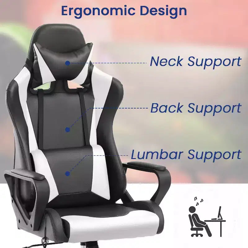 Chaise de bureau BestMassage Gaming Chair à dossier haut avec support lombaire, fonction massage et roulettes en cuir PU pour adultes et adolescents