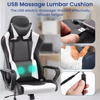 Chaise de bureau BestMassage Gaming Chair à dossier haut avec support lombaire, fonction massage et roulettes en cuir PU pour adultes et adolescents