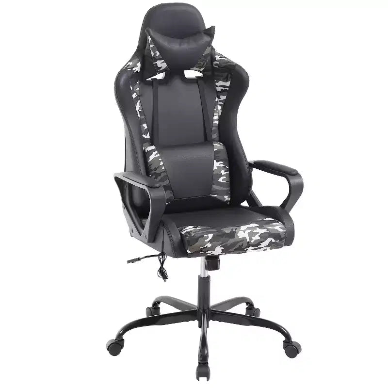 Chaise de bureau BestMassage Gaming Chair à dossier haut avec support lombaire, fonction massage et roulettes en cuir PU pour adultes et adolescents