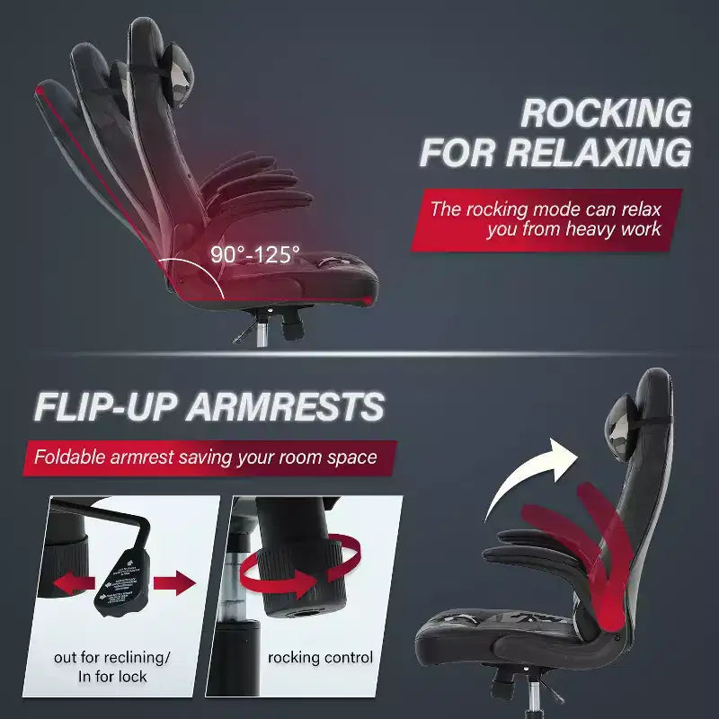 Chaise de jeu BestMassage, chaise de bureau avec support lombaire, revêtement en similicuir et base pivotante à roulettes pour le jeu sur PC et l'utilisation exécutive