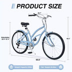 Vélo Cruiser 26 Pouces, 7 Vitesses Couleurs Multiples Vélo de Plage Homme Femme avec Freins V Avant et Arrière