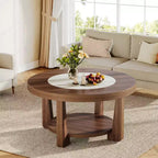 Table basse Lantine, table d'appoint ronde à 2 niveaux avec rangement pour le salon