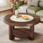 Table basse Lantine, table d'appoint ronde à 2 niveaux avec rangement pour le salon