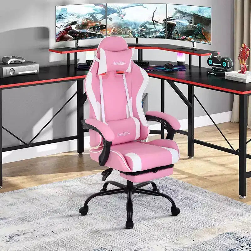 FDW Chaise de jeu Chaise de bureau de course avec repose-pieds Support lombaire Appui-tête Accoudoir Chaise de gamer PC réglable à roulettes pivotante
