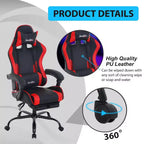 FDW Chaise de jeu Chaise de bureau de course avec repose-pieds Support lombaire Appui-tête Accoudoir Chaise de gamer PC réglable à roulettes pivotante