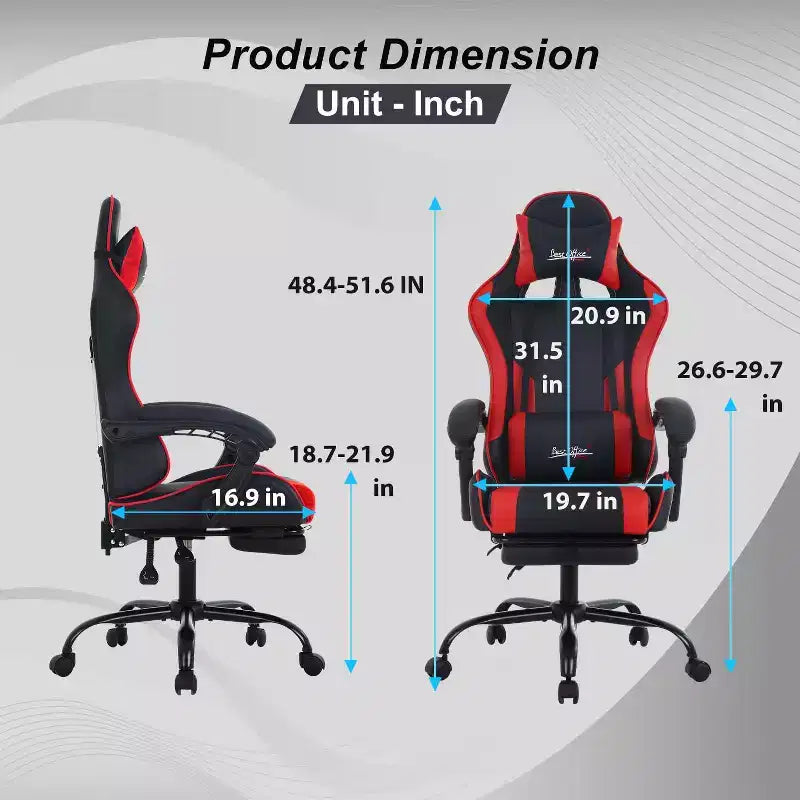 FDW Chaise de jeu Chaise de bureau de course avec repose-pieds Support lombaire Appui-tête Accoudoir Chaise de gamer PC réglable à roulettes pivotante