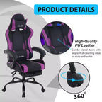 FDW Chaise de jeu Chaise de bureau de course avec repose-pieds Support lombaire Appui-tête Accoudoir Chaise de gamer PC réglable à roulettes pivotante