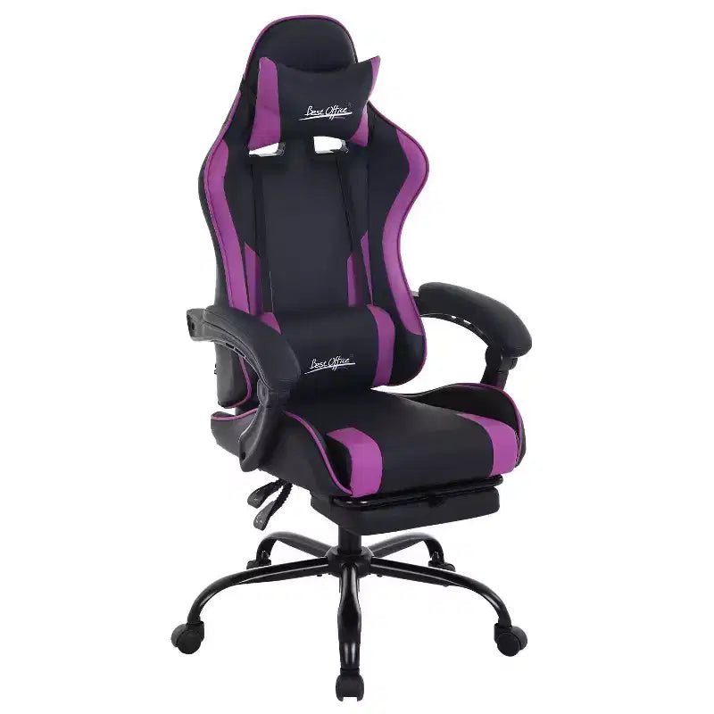 FDW Chaise de jeu Chaise de bureau de course avec repose-pieds Support lombaire Appui-tête Accoudoir Chaise de gamer PC réglable à roulettes pivotante