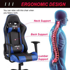 Chaise de jeu BestMassage, chaise de bureau avec support lombaire, appui-tête, accoudoirs et roulettes pivotantes pour joueurs de PC