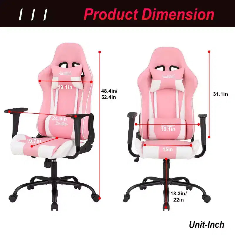 Chaise de jeu BestMassage, chaise de bureau avec support lombaire, appui-tête, accoudoirs et roulettes pivotantes pour joueurs de PC