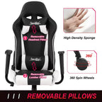 Chaise de jeu BestMassage, chaise de bureau avec support lombaire, appui-tête, accoudoirs et roulettes pivotantes pour joueurs de PC