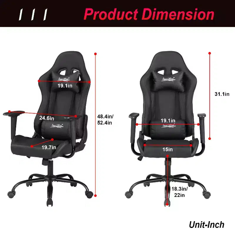 Chaise de jeu BestMassage, chaise de bureau avec support lombaire, appui-tête, accoudoirs et roulettes pivotantes pour joueurs de PC