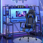 Chaise de jeu BestMassage, chaise de bureau avec support lombaire, appui-tête, accoudoirs et roulettes pivotantes pour joueurs de PC