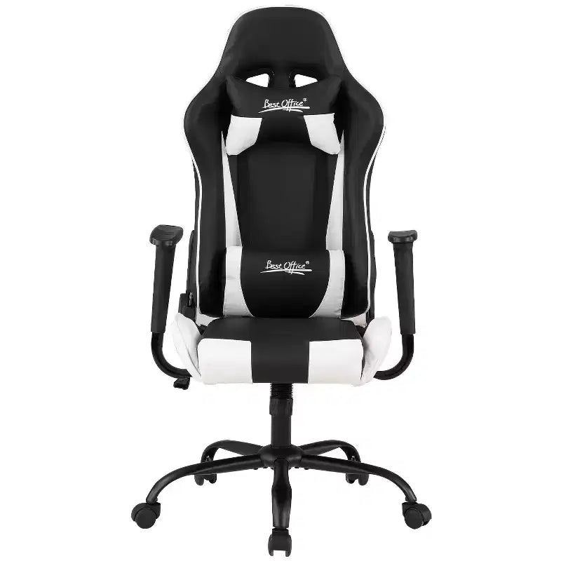 Chaise de jeu BestMassage, chaise de bureau avec support lombaire, appui-tête, accoudoirs et roulettes pivotantes pour joueurs de PC