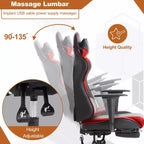 BestMassage Fauteuil de bureau gamer Racing avec fonction massage, soutien lombaire, en cuir PU pour adulte