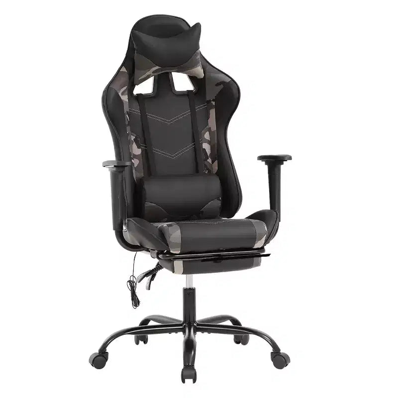 BestMassage Fauteuil de bureau gamer Racing avec fonction massage, soutien lombaire, en cuir PU pour adulte