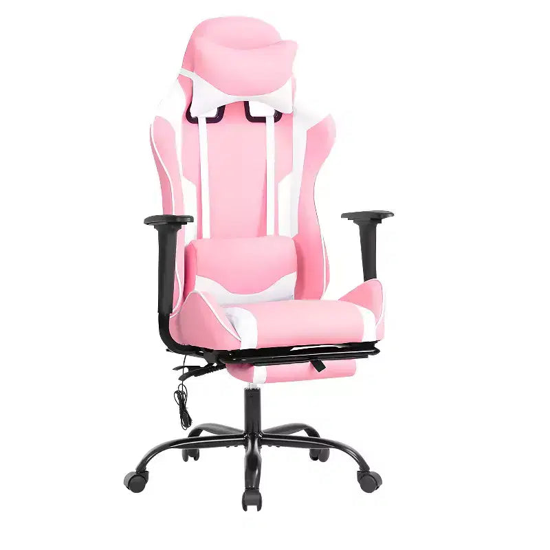 BestMassage Fauteuil de bureau gamer Racing avec fonction massage, soutien lombaire, en cuir PU pour adulte