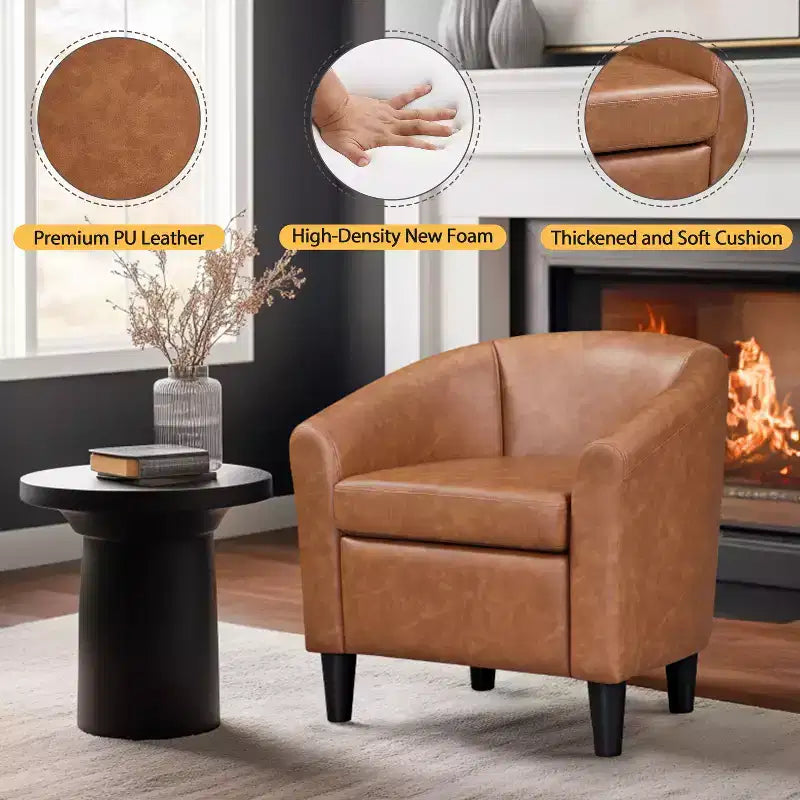Fauteuil d'appoint en similicuir Yaheetech, fauteuil club pour salon, chambre à coucher
