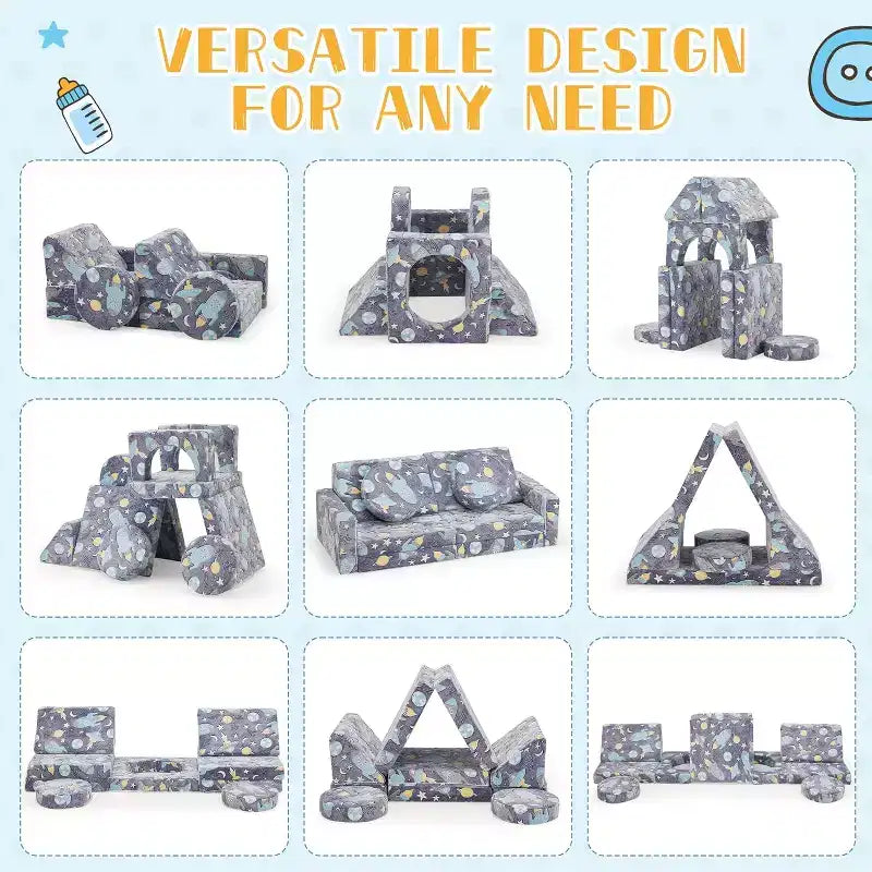 EROMMY Canapé pour enfants, canapé de jeu modulaire 12 pièces pour enfants avec lueur verte, canapé polyvalent pour tout-petits pour salle de jeux