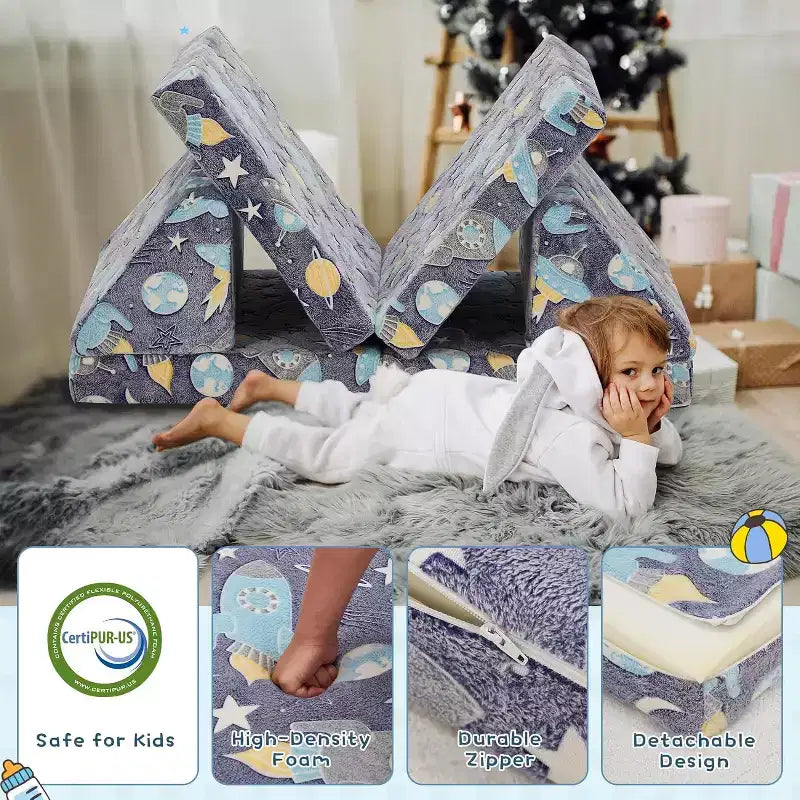 EROMMY Canapé pour enfants, canapé de jeu modulaire 12 pièces pour enfants avec lueur verte, canapé polyvalent pour tout-petits pour salle de jeux