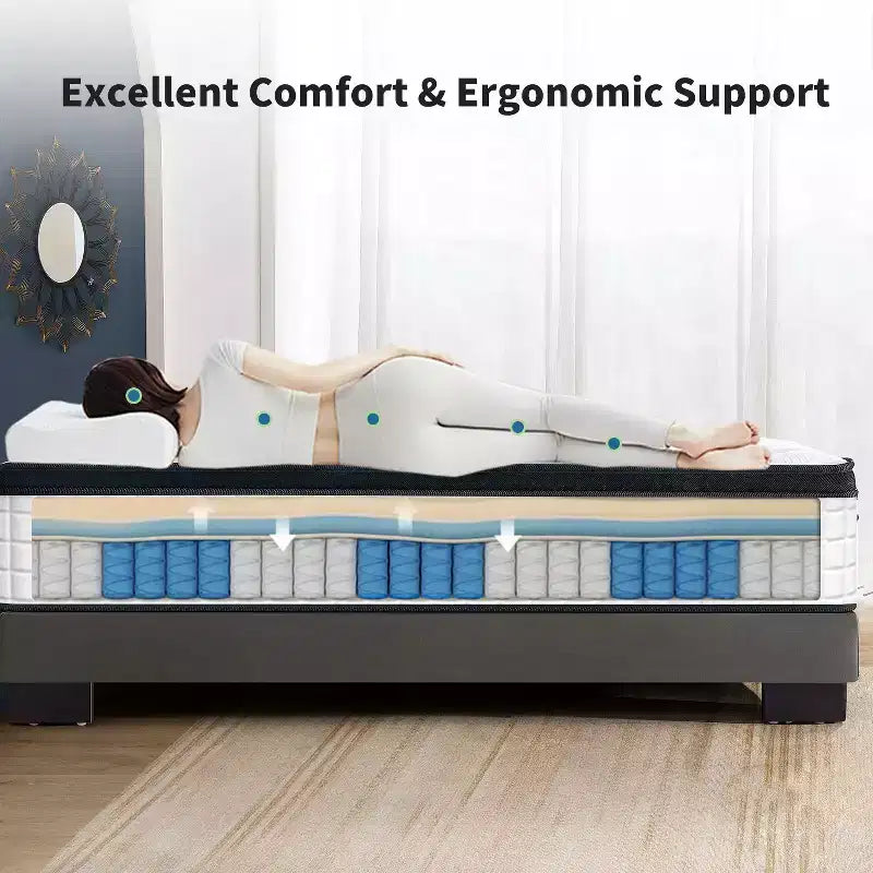 GDFStudio Mary 12 Matelas hybride à ressorts ensachés individuels en mousse à mémoire de forme blanche