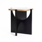 LuxenHome 19.3 Modern Square Side Table, Black End Table with Natural Wood Top, Side Table for Living Room