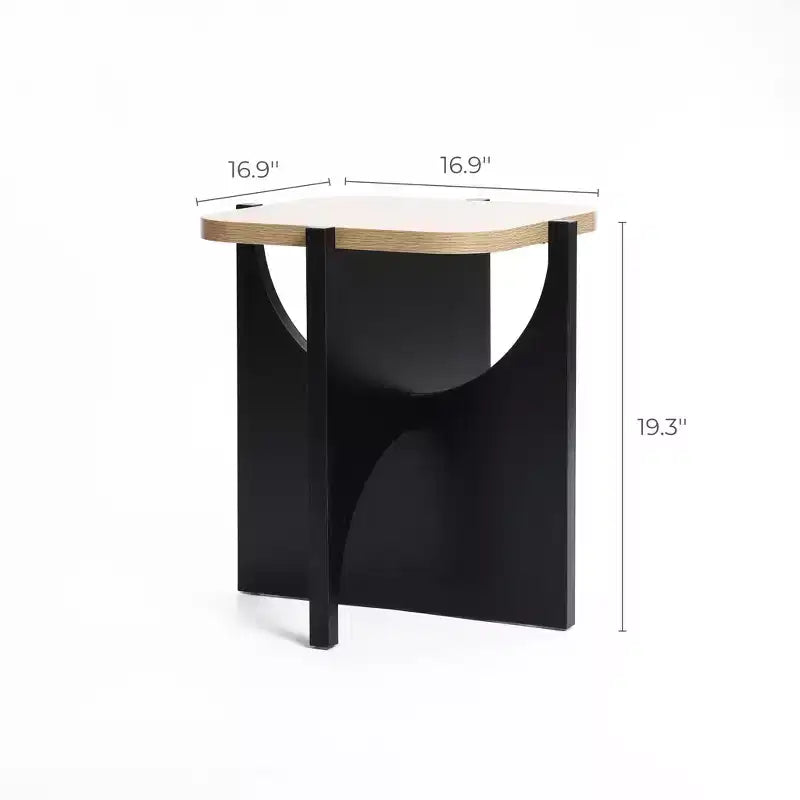 LuxenHome 19,3 Table d'appoint carrée moderne, table d'appoint noire avec plateau en bois naturel, table d'appoint pour salon