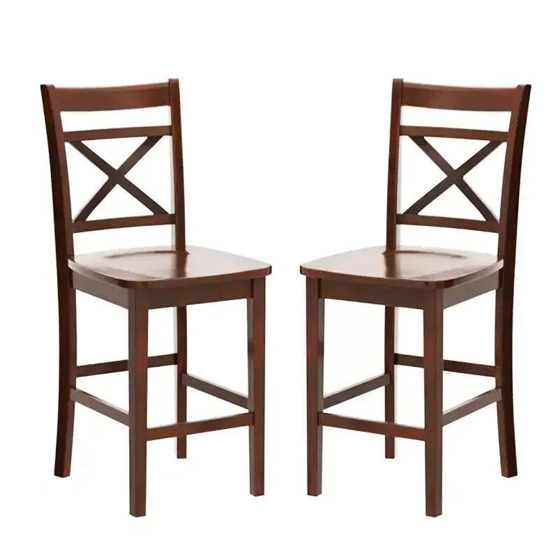 Simple Relax Set of 2 Wooden Counter Height Chairs