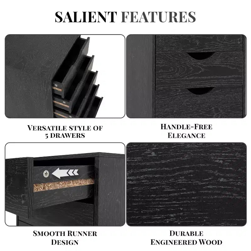 Meuble de rangement à 5 tiroirs pour documents, rangement intelligent avec séparateurs réglables, roulettes verrouillables et glissières fluides