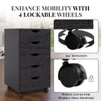 Meuble de rangement à 5 tiroirs pour documents, rangement intelligent avec séparateurs réglables, roulettes verrouillables et glissières fluides