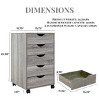 Meuble de rangement à 5 tiroirs pour documents, rangement intelligent avec séparateurs réglables, roulettes verrouillables et glissières fluides