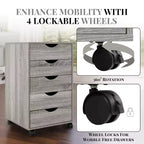 Meuble de rangement à 5 tiroirs pour documents, rangement intelligent avec séparateurs réglables, roulettes verrouillables et glissières fluides