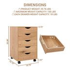 Meuble de rangement à 5 tiroirs pour documents, rangement intelligent avec séparateurs réglables, roulettes verrouillables et glissières fluides