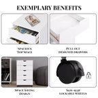 Meuble de rangement à 5 tiroirs pour documents, rangement intelligent avec séparateurs réglables, roulettes verrouillables et glissières fluides