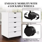 Meuble de rangement à 5 tiroirs pour documents, rangement intelligent avec séparateurs réglables, roulettes verrouillables et glissières fluides