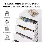 Meuble de rangement à 5 tiroirs pour documents, rangement intelligent avec séparateurs réglables, roulettes verrouillables et glissières fluides