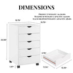 Meuble de rangement à 5 tiroirs pour documents, rangement intelligent avec séparateurs réglables, roulettes verrouillables et glissières fluides