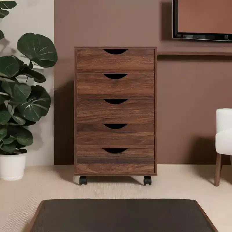 Meuble de rangement à 5 tiroirs pour documents, rangement intelligent avec séparateurs réglables, roulettes verrouillables et glissières fluides