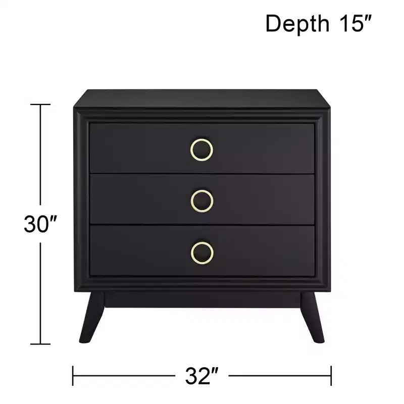 Commode d'appoint 3 tiroirs noire Crestview Collection Oslo 32W