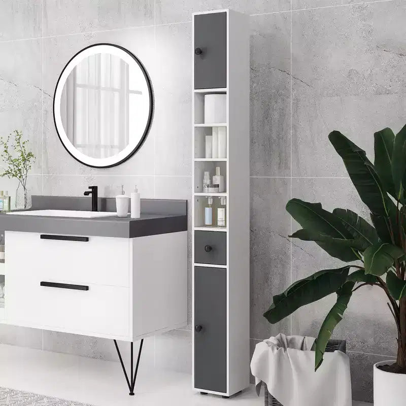 Meuble de rangement de salle de bain Kleankin avec étagères ouvertes, placards et armoire à papier toilette