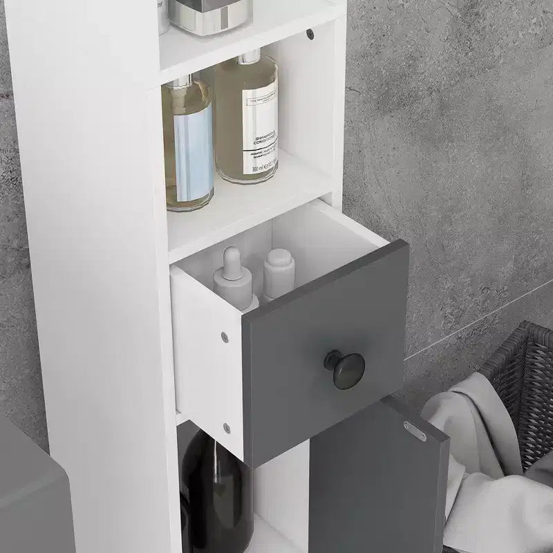 Meuble de rangement de salle de bain Kleankin avec étagères ouvertes, placards et armoire à papier toilette
