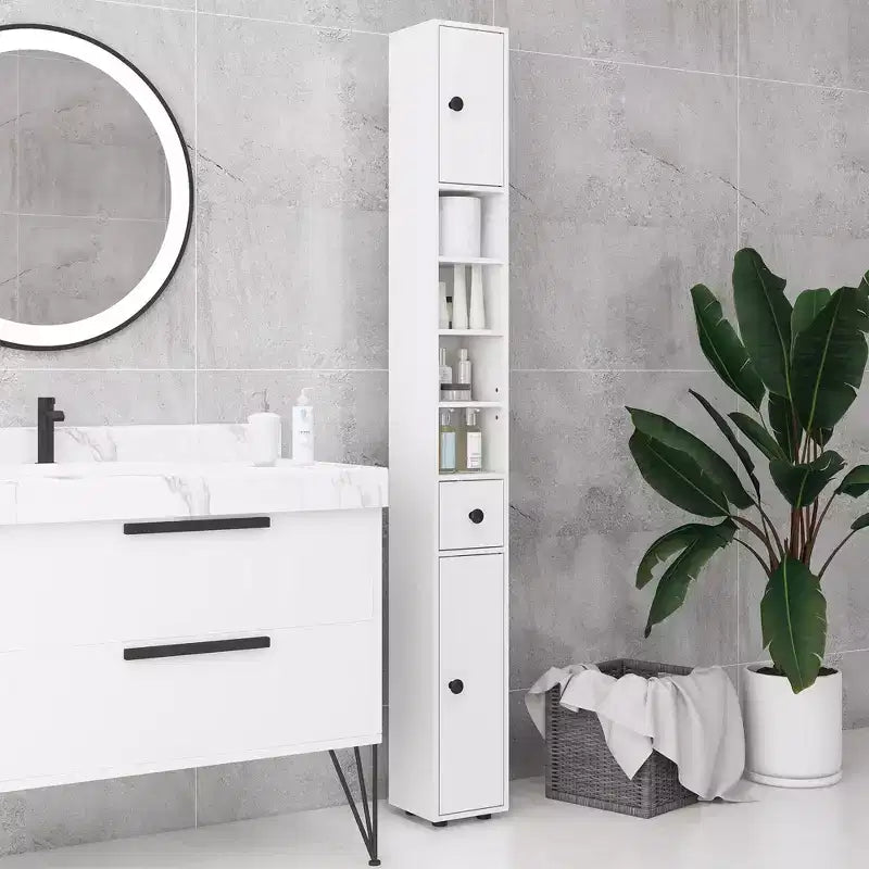 Meuble de rangement de salle de bain Kleankin avec étagères ouvertes, placards et armoire à papier toilette