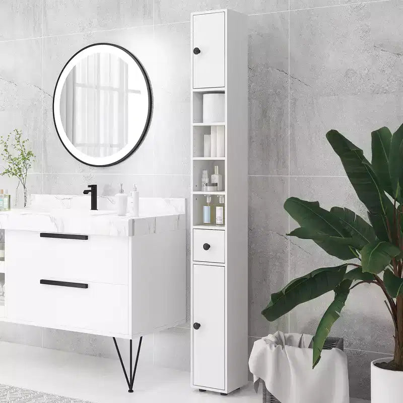 Meuble de rangement de salle de bain Kleankin avec étagères ouvertes, placards et armoire à papier toilette