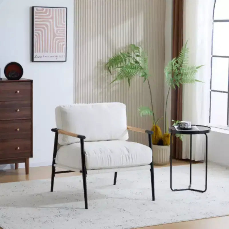 27.56 Modern Accent Chair: Plush, Metal Frame, Wood Arms - Cozy for Living, Bedroom, Office