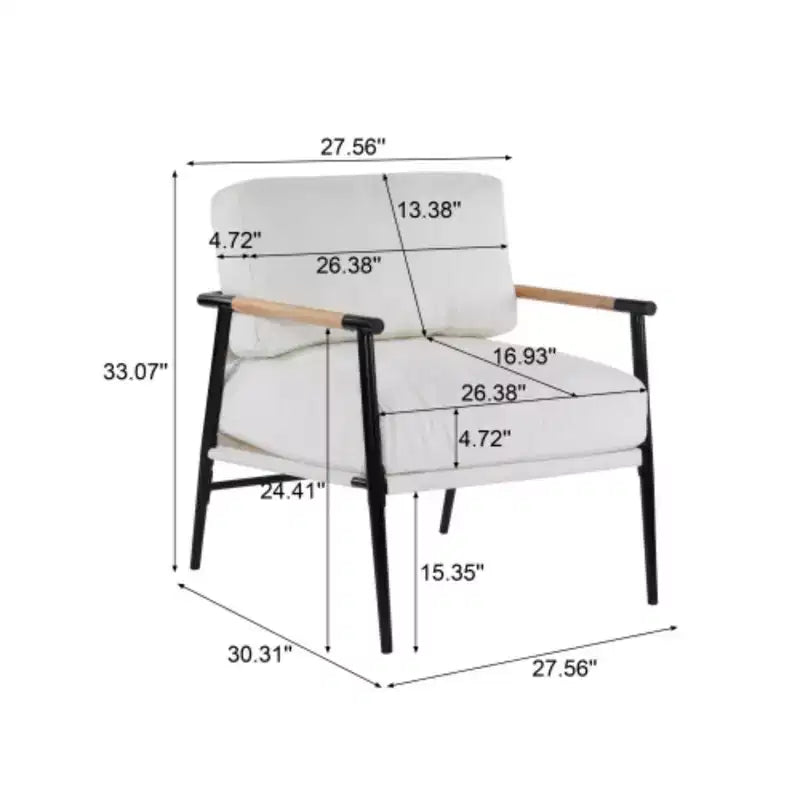 27.56 Fauteuil d'appoint moderne : Doux, structure métallique, accoudoirs en bois - Confortable pour le salon, la chambre, le bureau